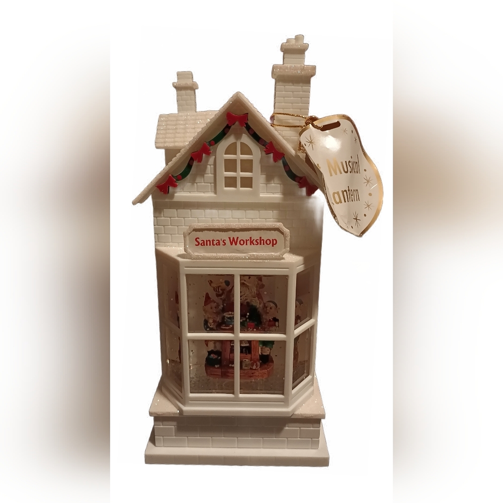 Lit LED Musical Christmas Lantern Snow Globe/Santas Workshop Scene